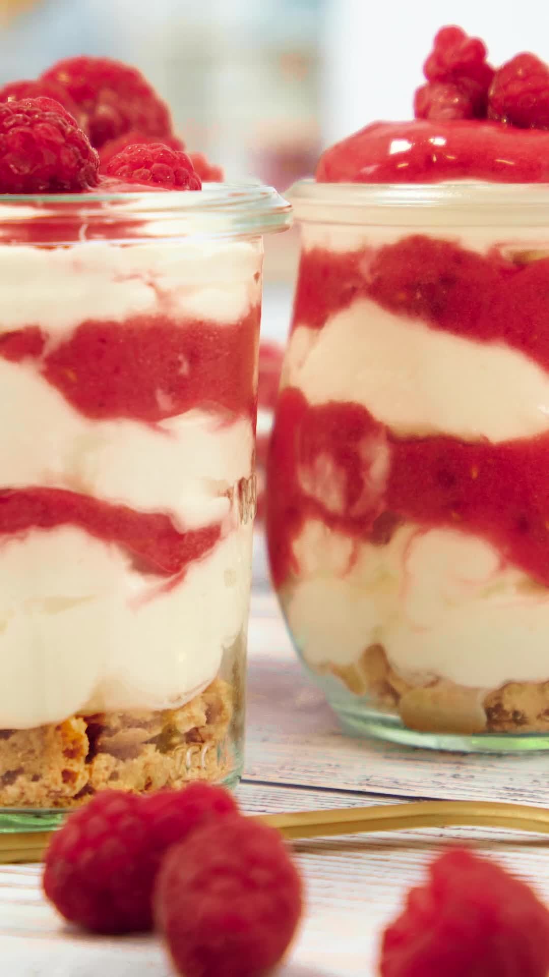 Raspberry Mascarpone Cream Dessert in Glasses