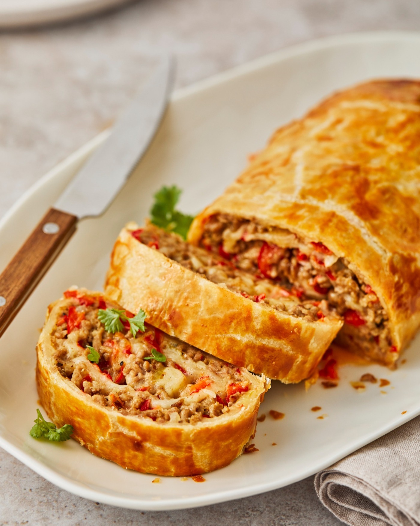 Savory Minced Meat Puff Pastry Roll