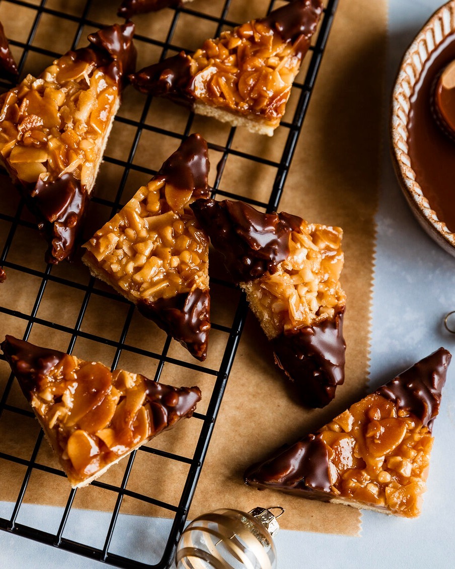 German Almond Pastry Squares with Apricot and Chocolate