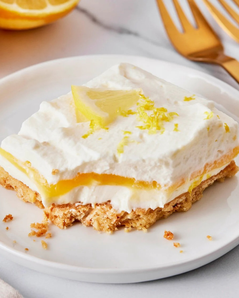 Creamy Lemon Lush Cake with Curd Layers