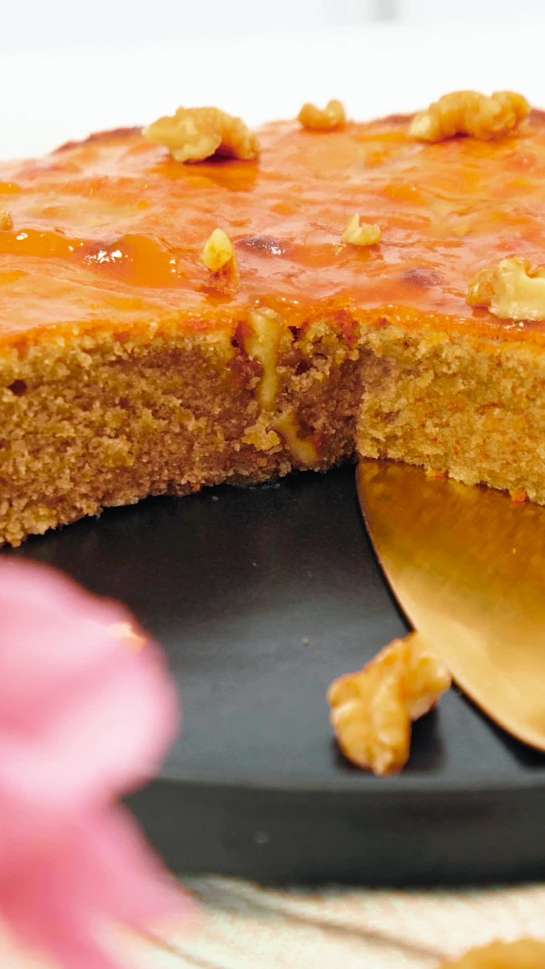 Simple Moist Walnut Cake with Apricot Glaze