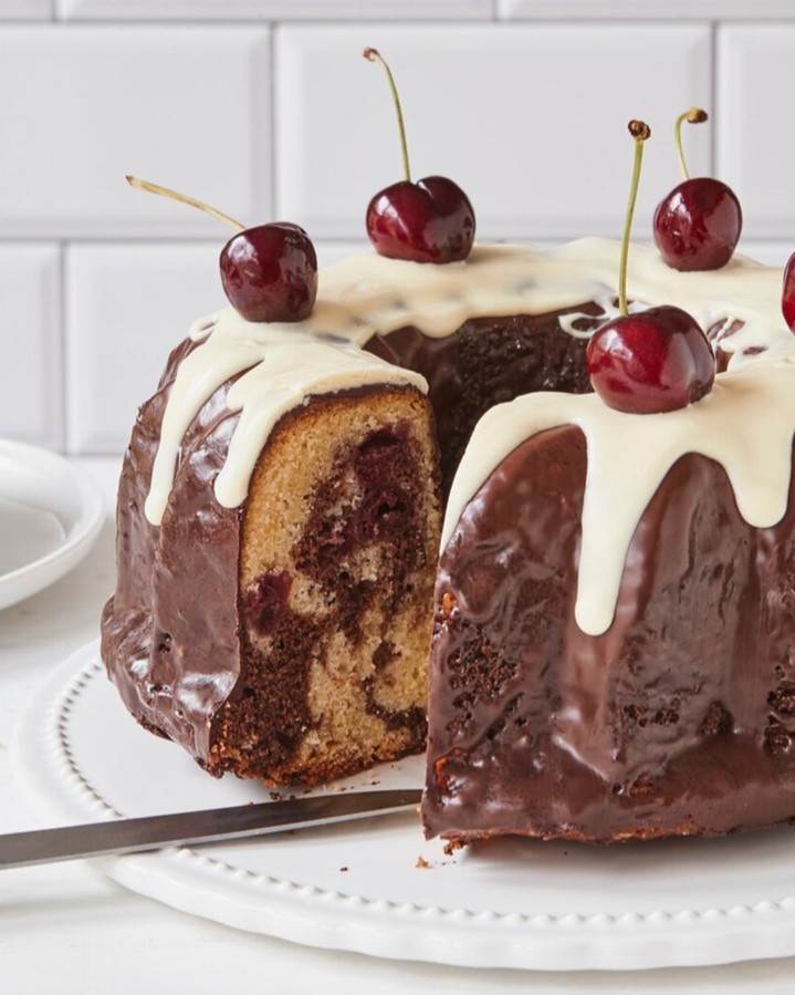 Black Forest Cherry Gugelhupf with Chocolate Glaze