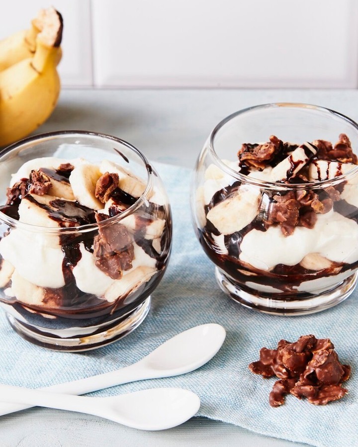 No-Bake Banana Split Dessert in Glasses