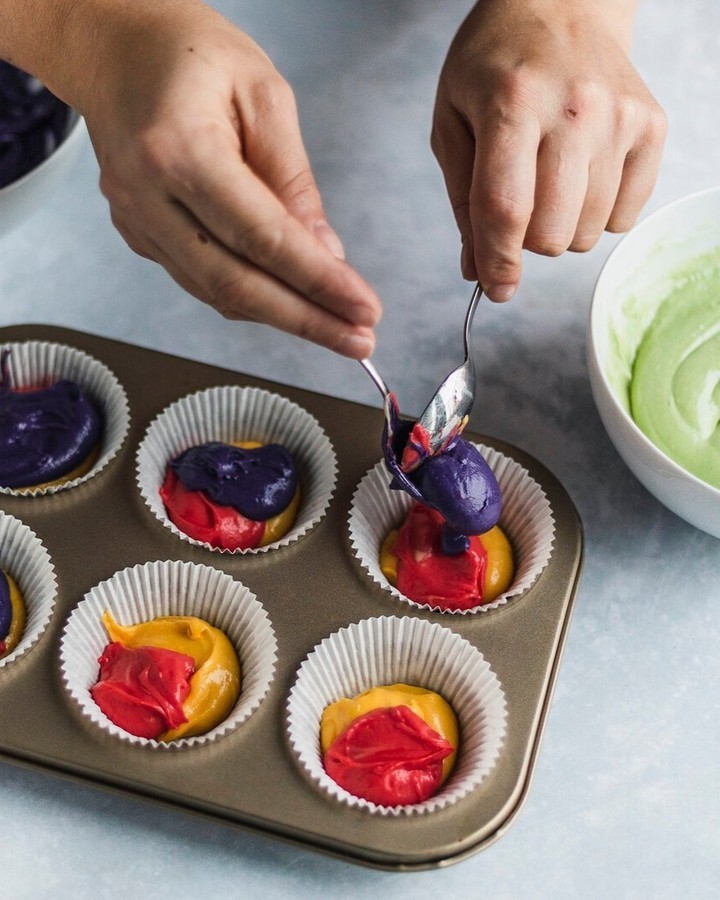 Rainbow Muffins with Cream Cheese Frosting