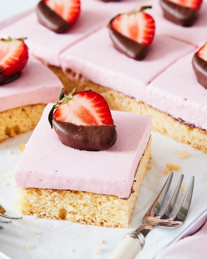 Fluffy Strawberry Quark Chocolate Sheet Cake
