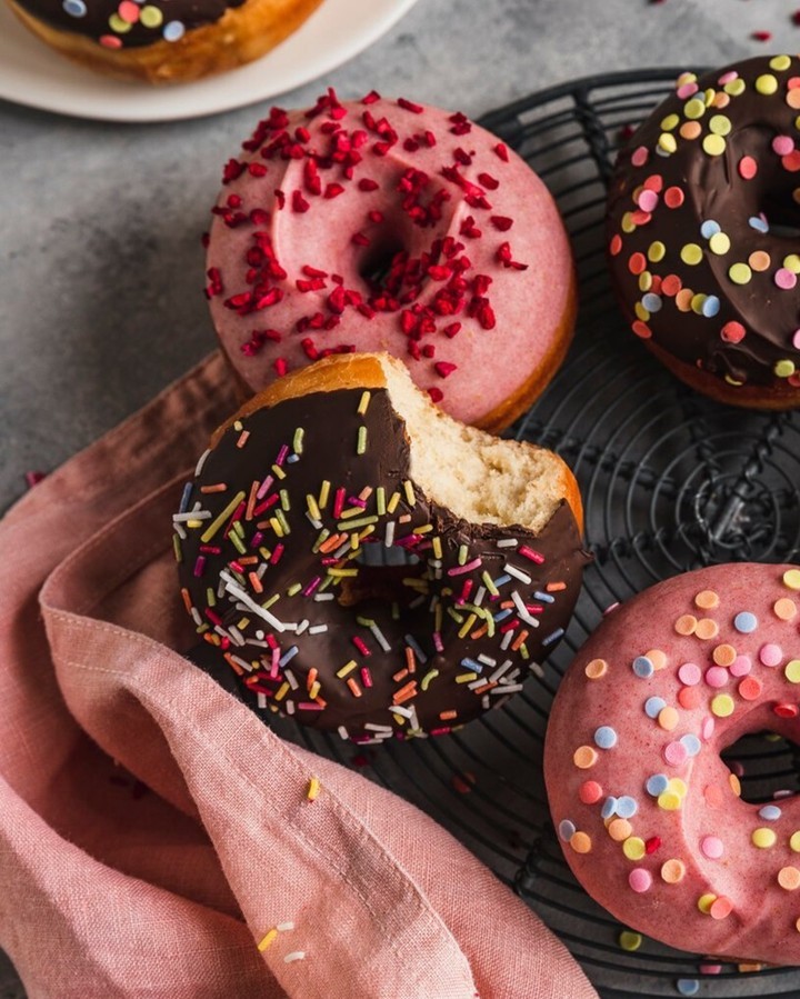 Classic Homemade American Donuts with Glaze and Toppings