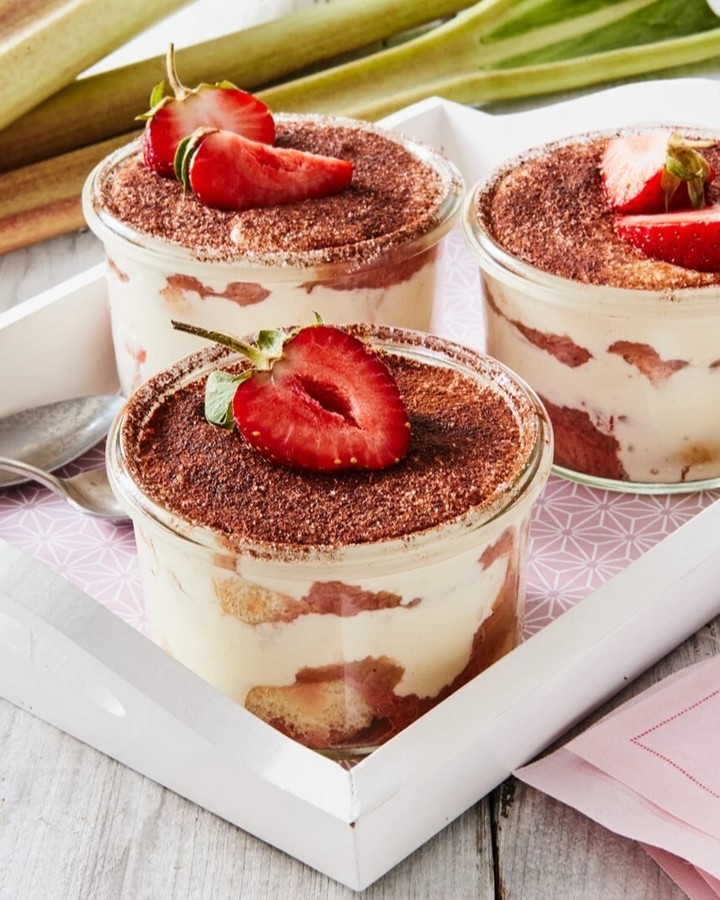 Rhubarb Strawberry Tiramisu in Dessert Glasses