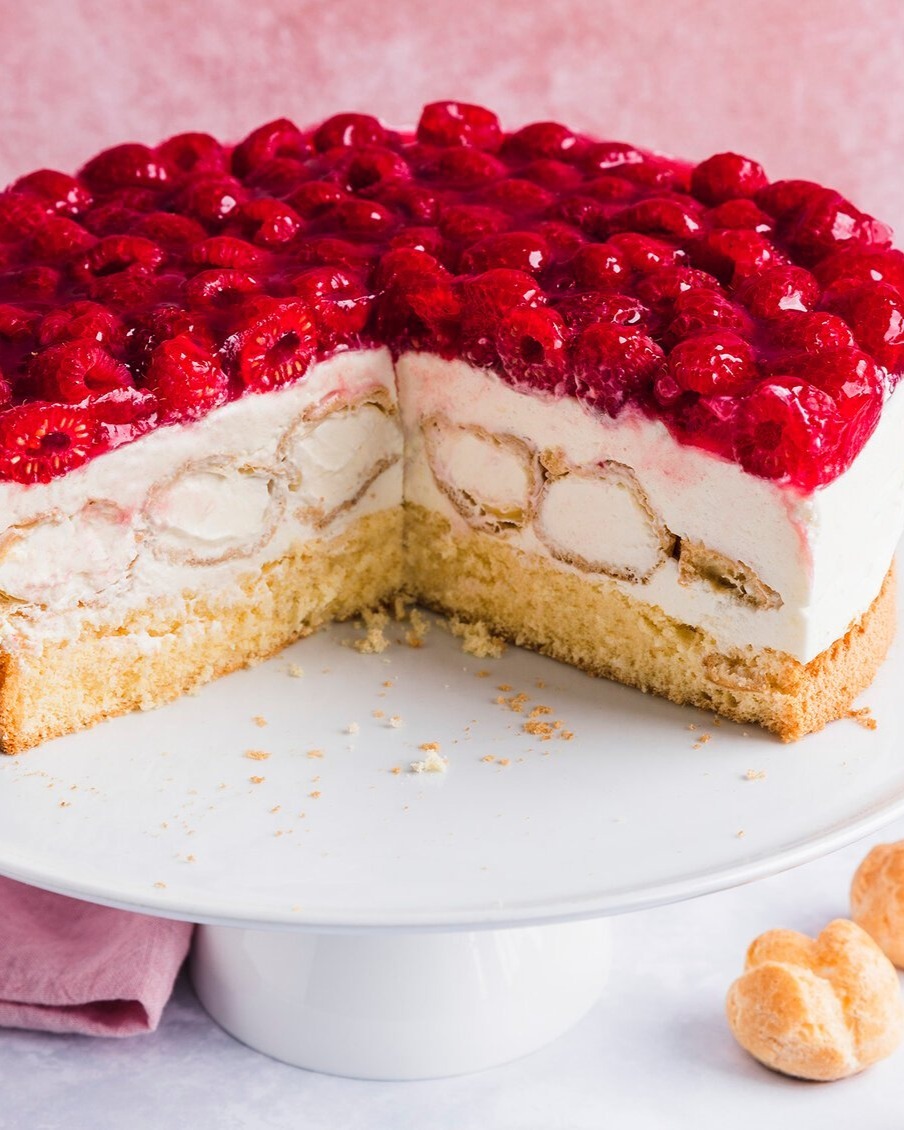Cream Puff Cake with Raspberry Glaze