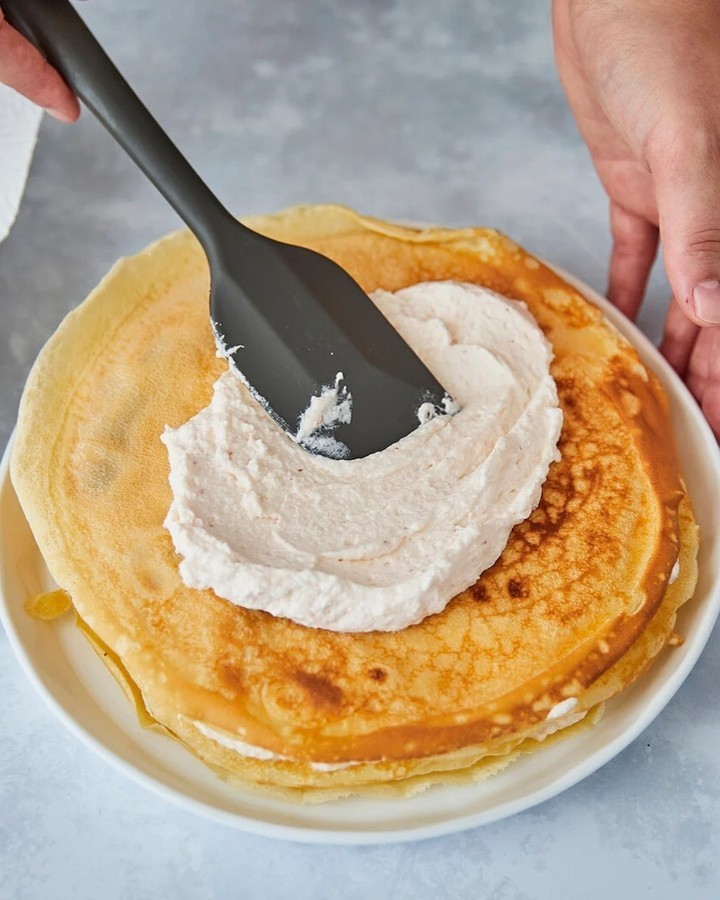 Fluffy Pancake Cake with Berry Mascarpone Cream