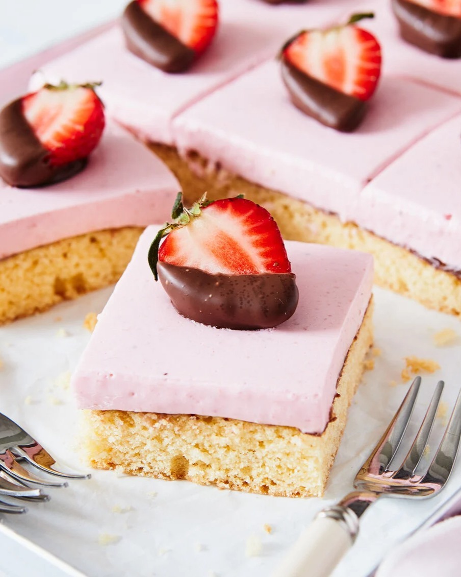Strawberry Quark Sheet Pan Cake Slices
