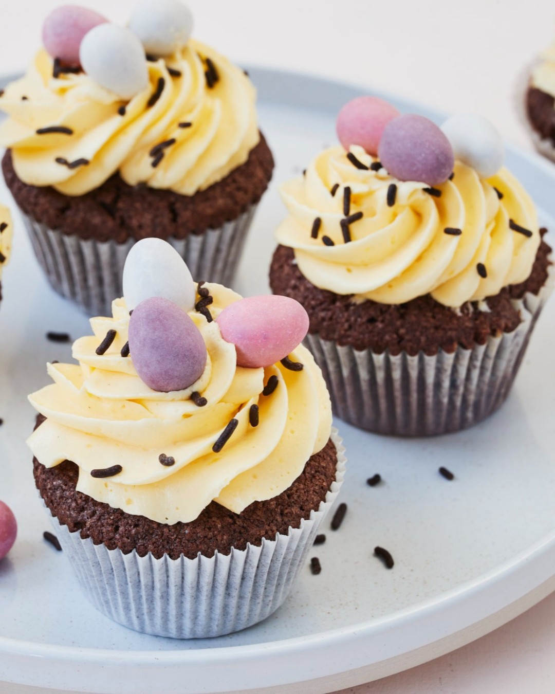 Eggnog Chocolate Cupcakes with Pudding Buttercream