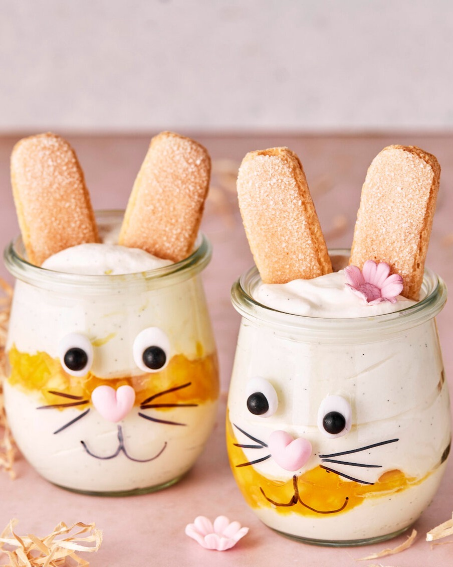 Easter Bunny Mango Cream Dessert in Glasses