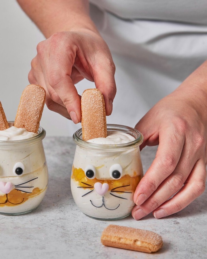 Easter Bunny Mango Cream Dessert in Glasses