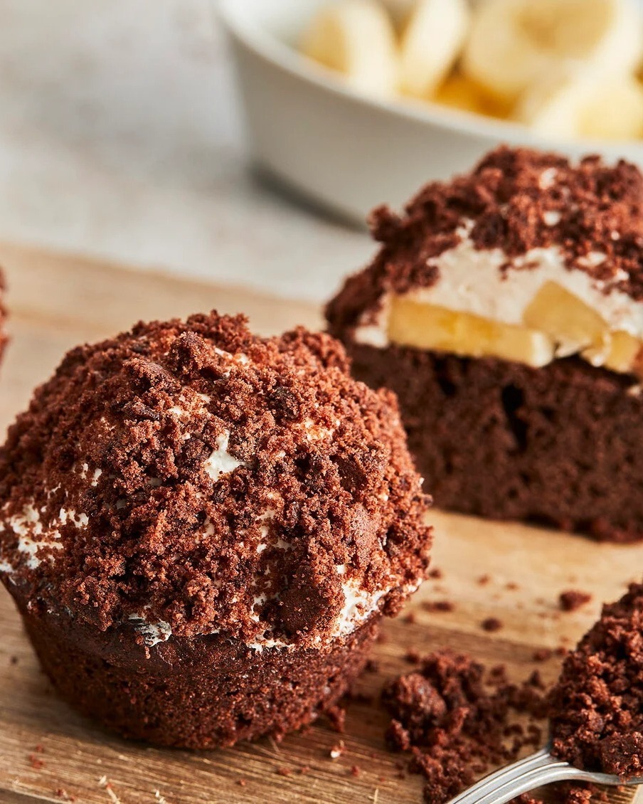 German Chocolate Mole Muffins with Banana Cream