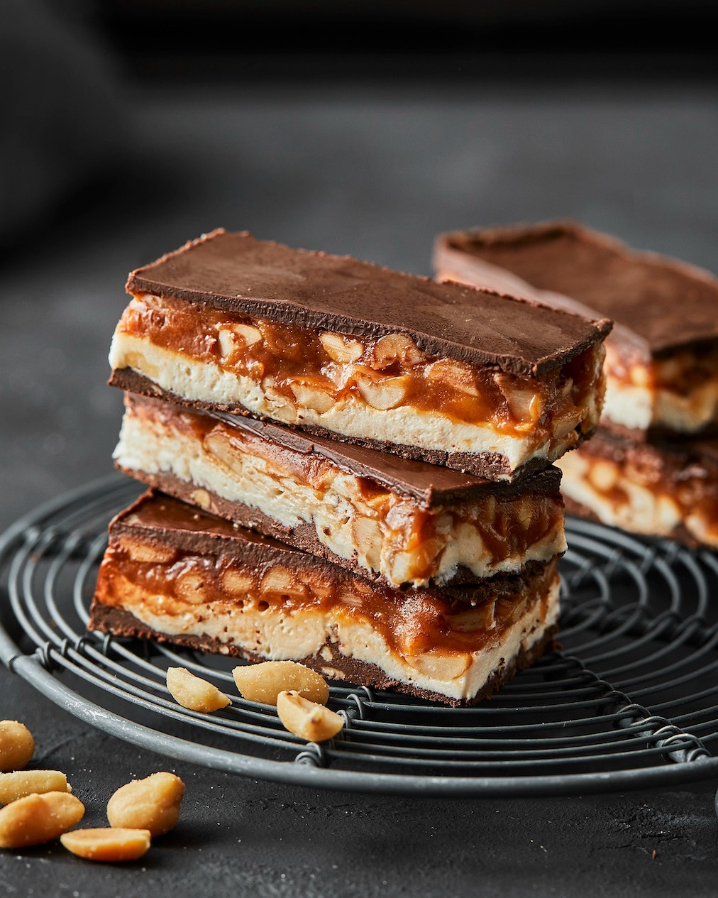 Homemade Snickers Candy Bars with Caramel Peanuts