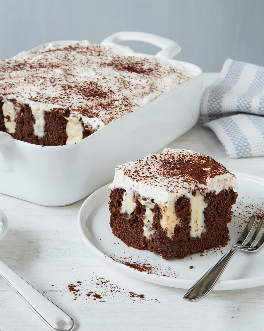 Chocolate Poke Cake with Vanilla Pudding Filling