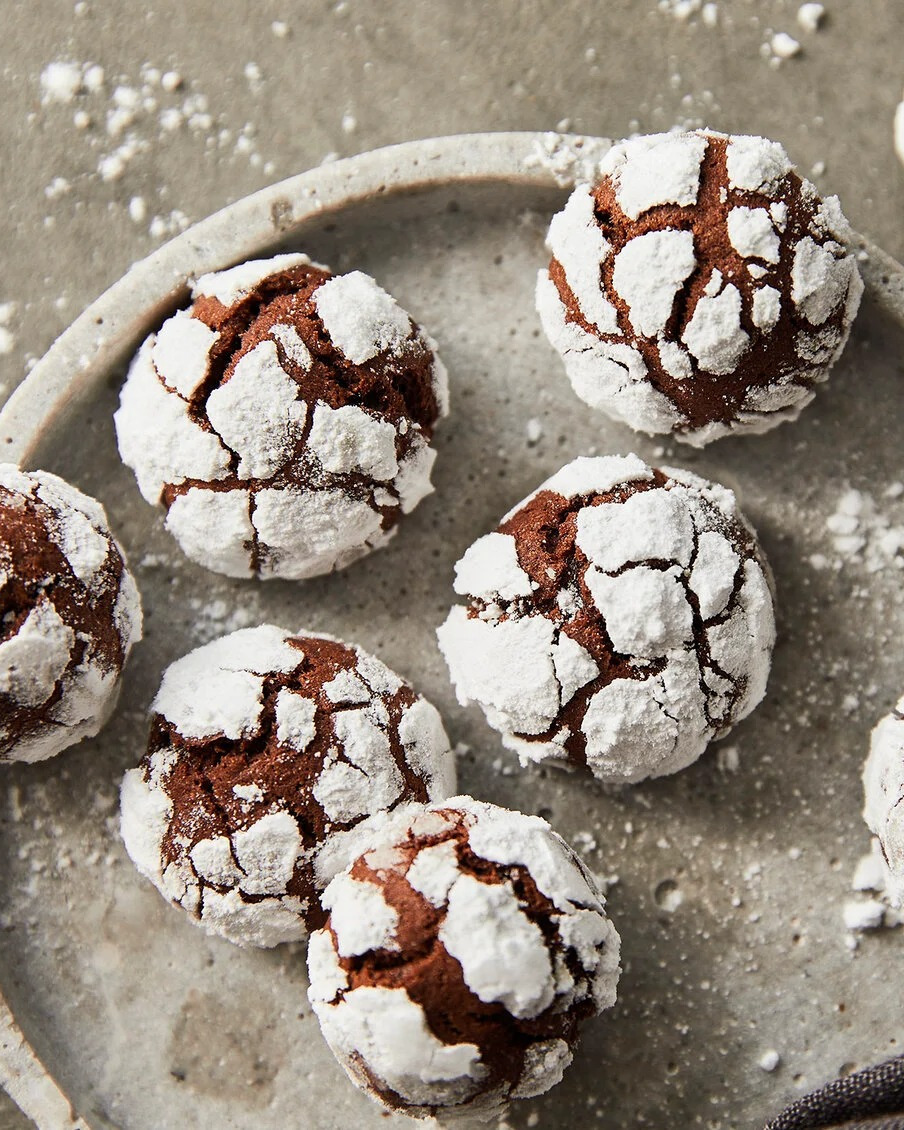 Chocolate Crinkle Cookies with Powdered Sugar Coating