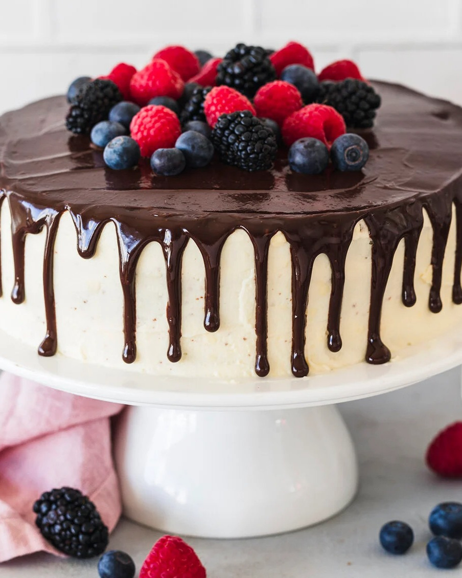 Chocolate Drip Cake with Berries