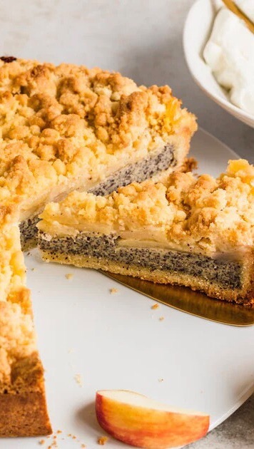 German Apple Poppy Seed Cake with Quark Filling