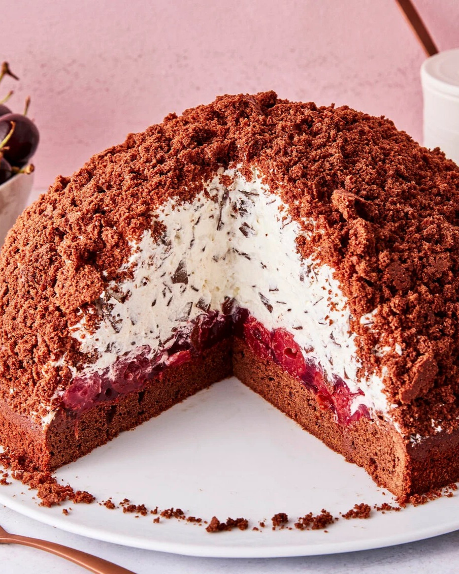 German Chocolate Mole Cake with Cherries and Cream