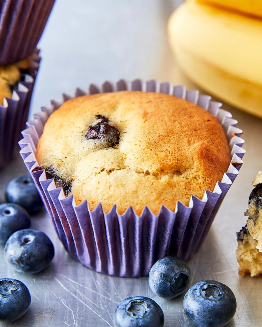 Moist Banana Blueberry Buttermilk Muffins