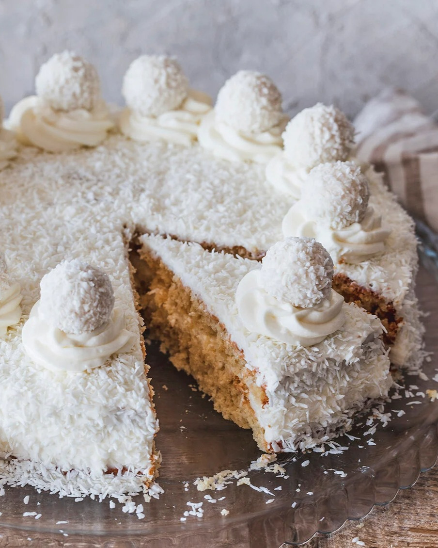 Raffaello Coconut Cake with Quark Mascarpone Cream
