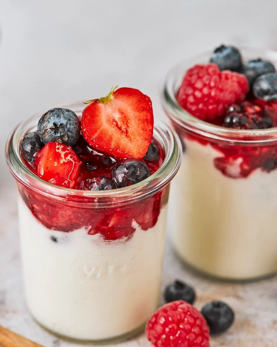Layered Yogurt and Berry Dessert in Glasses