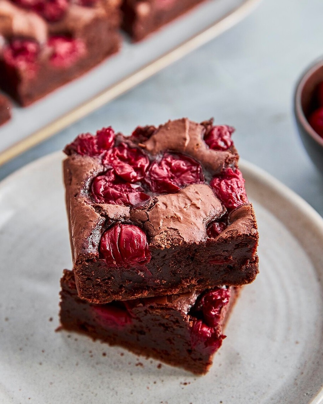 Moist Cherry Brownies with Dark Chocolate