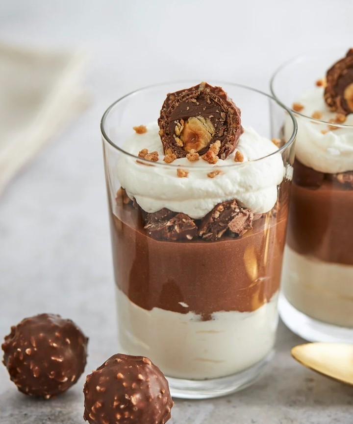Easy Rocher Chocolate Dessert with Cream Layers