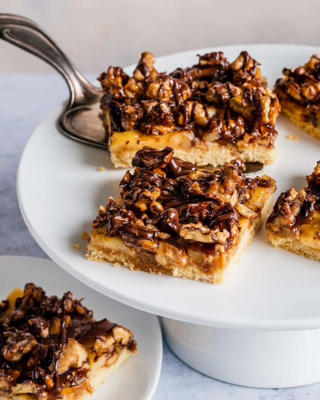German Walnut Custard Cake with Chocolate Drizzle