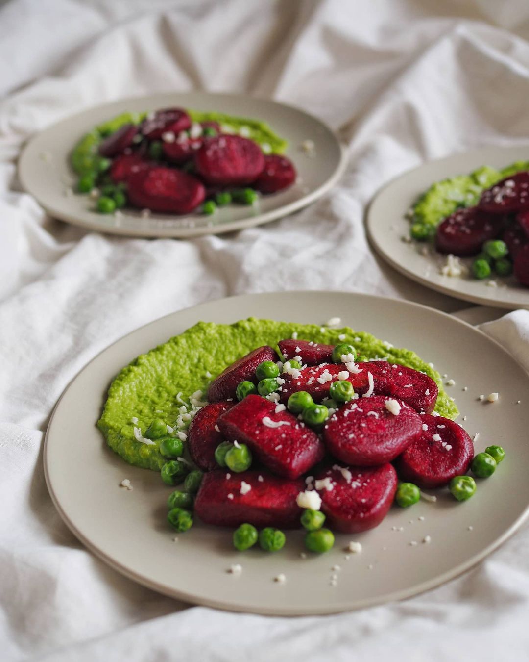 Vegan Beetroot Gnocchi with Garlic Pea Sauce