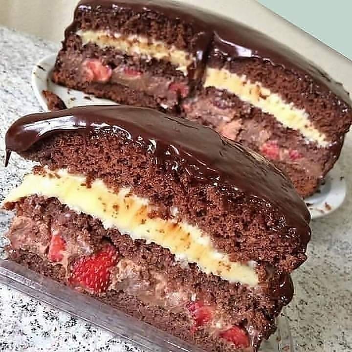 Strawberry Chocolate Cake with Two Fillings
