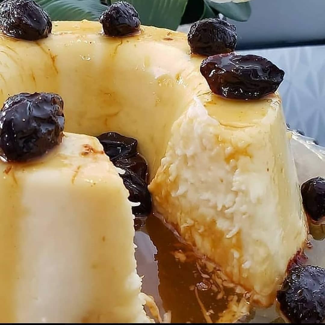 Brazilian Coconut Pudding with Plum Caramel Sauce