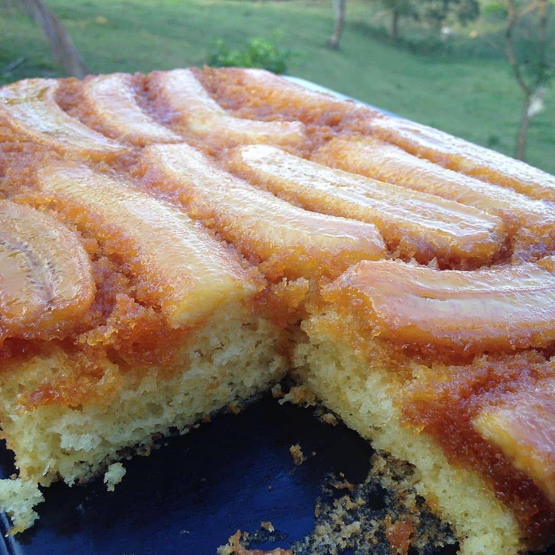 Banana Volcano Cake with Caramel Topping