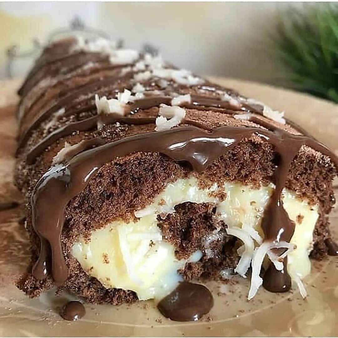 Brazilian Coconut Chocolate Rolled Cake