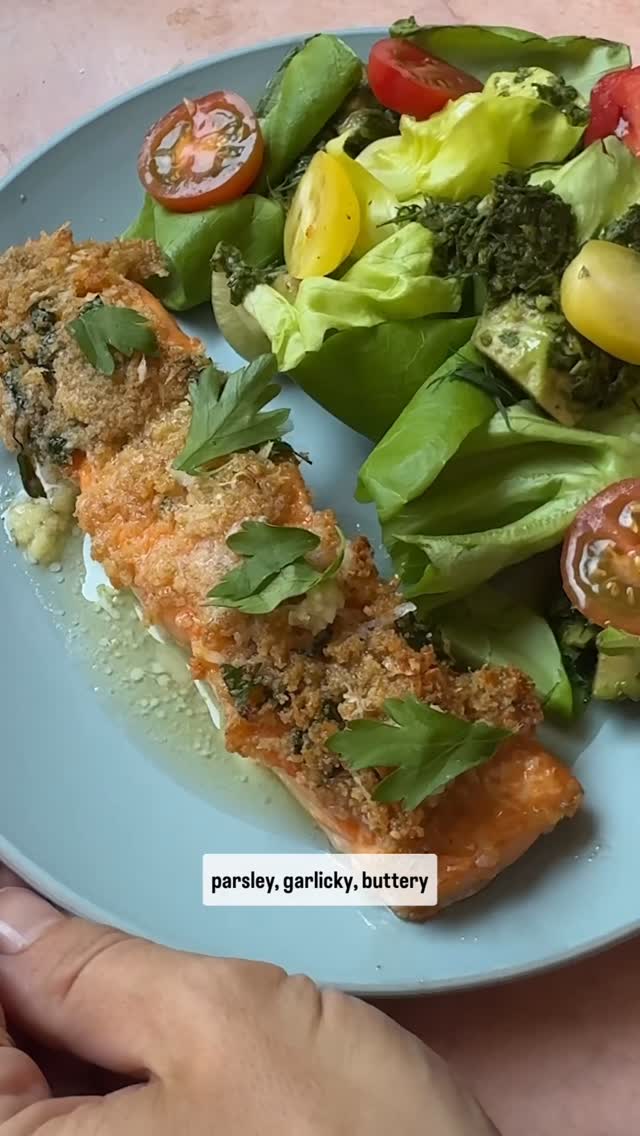 Baked Salmon with Garlic Knot Topping