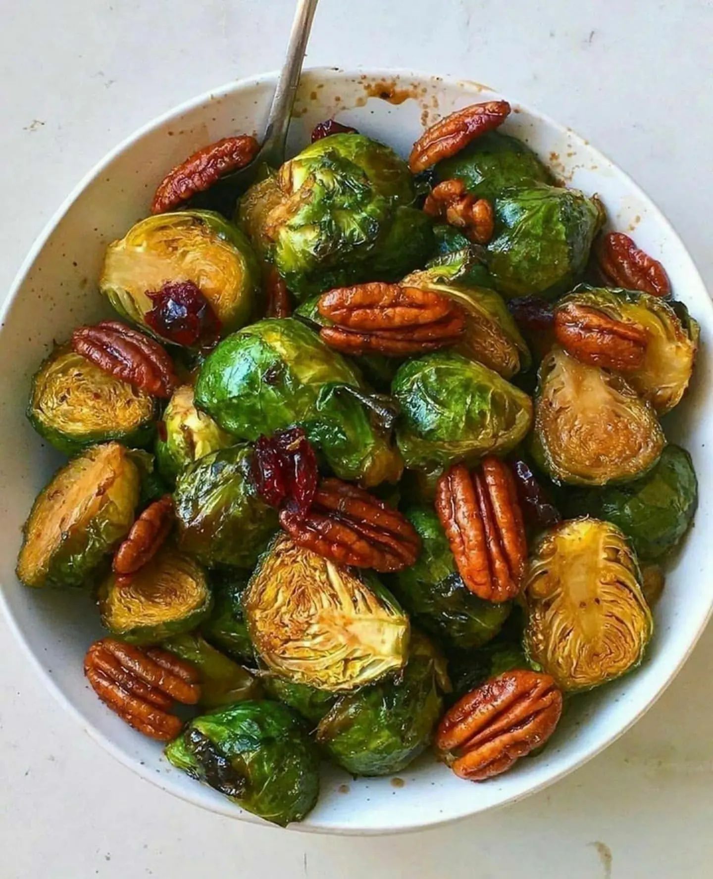 Roasted Glazed Brussels Sprouts with Pecans and Cranberries