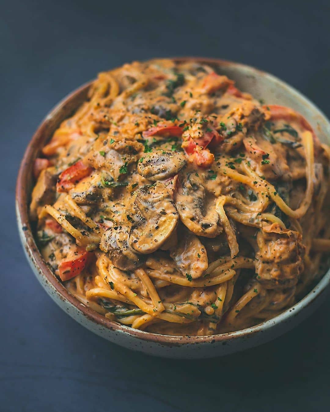 Spaghetti with Mushroom and Red Pepper Rosé Sauce