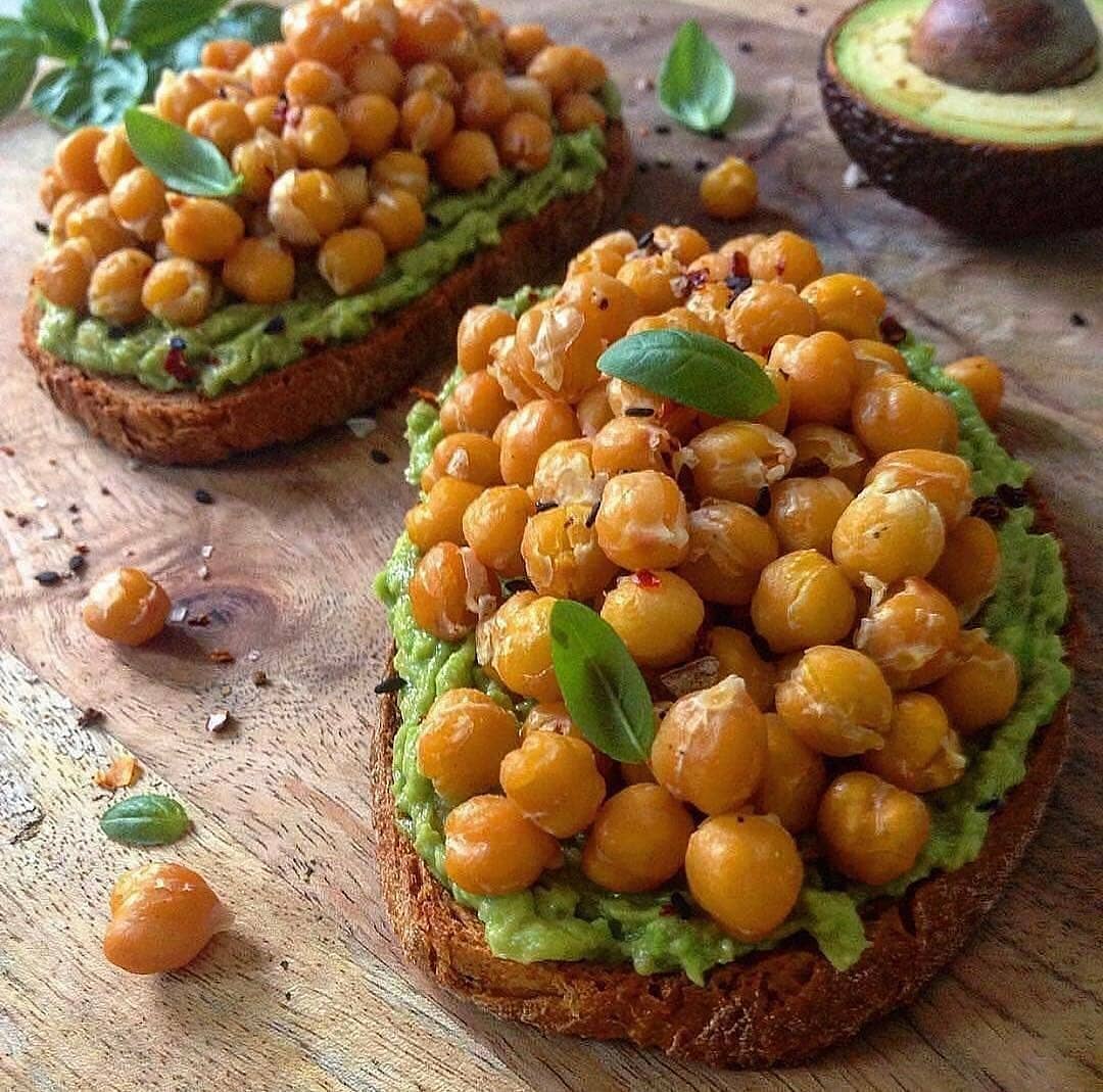 Roasted Avocado Toast with Spiced Chickpeas