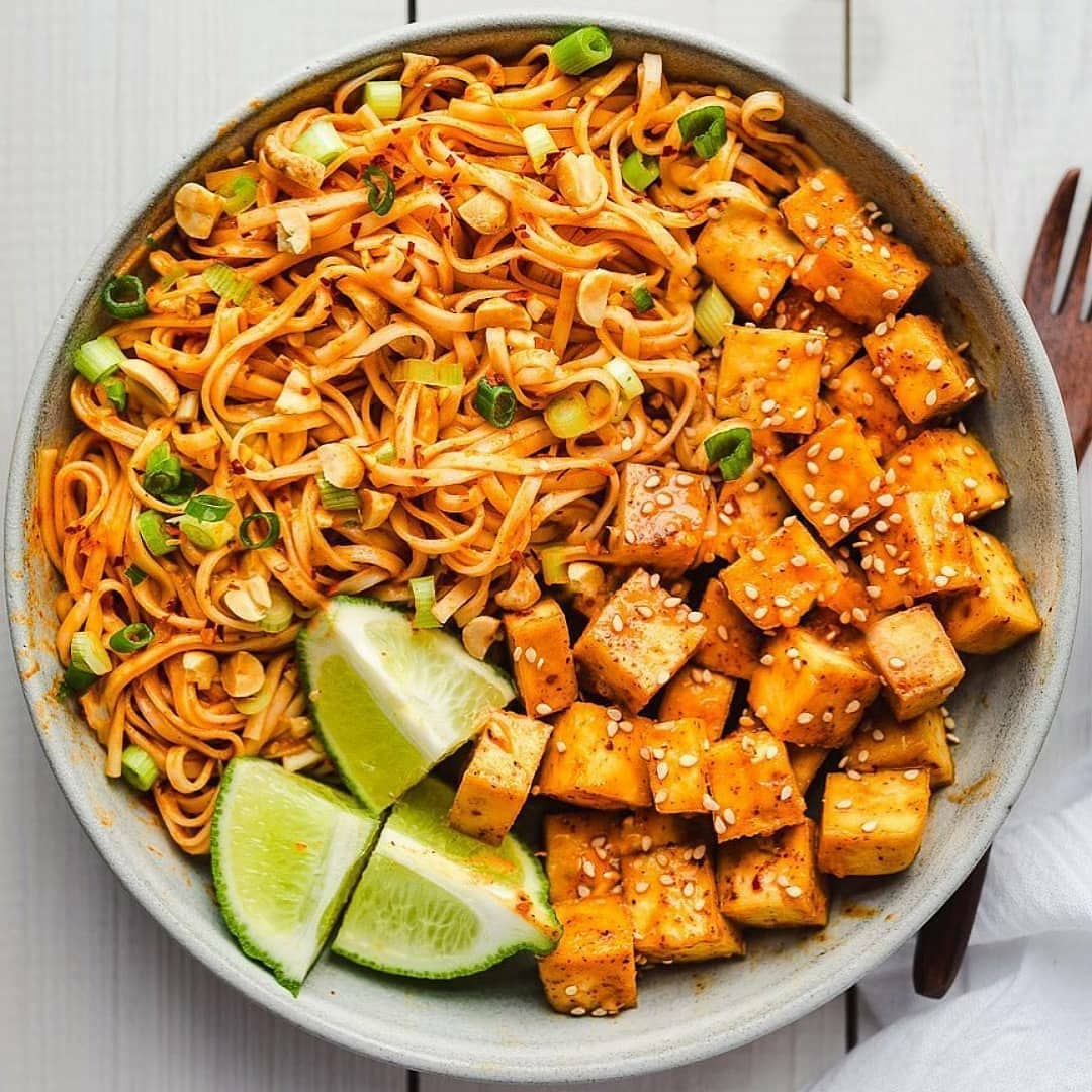 Tofu and Noodles in Creamy Nut Butter Sauce
