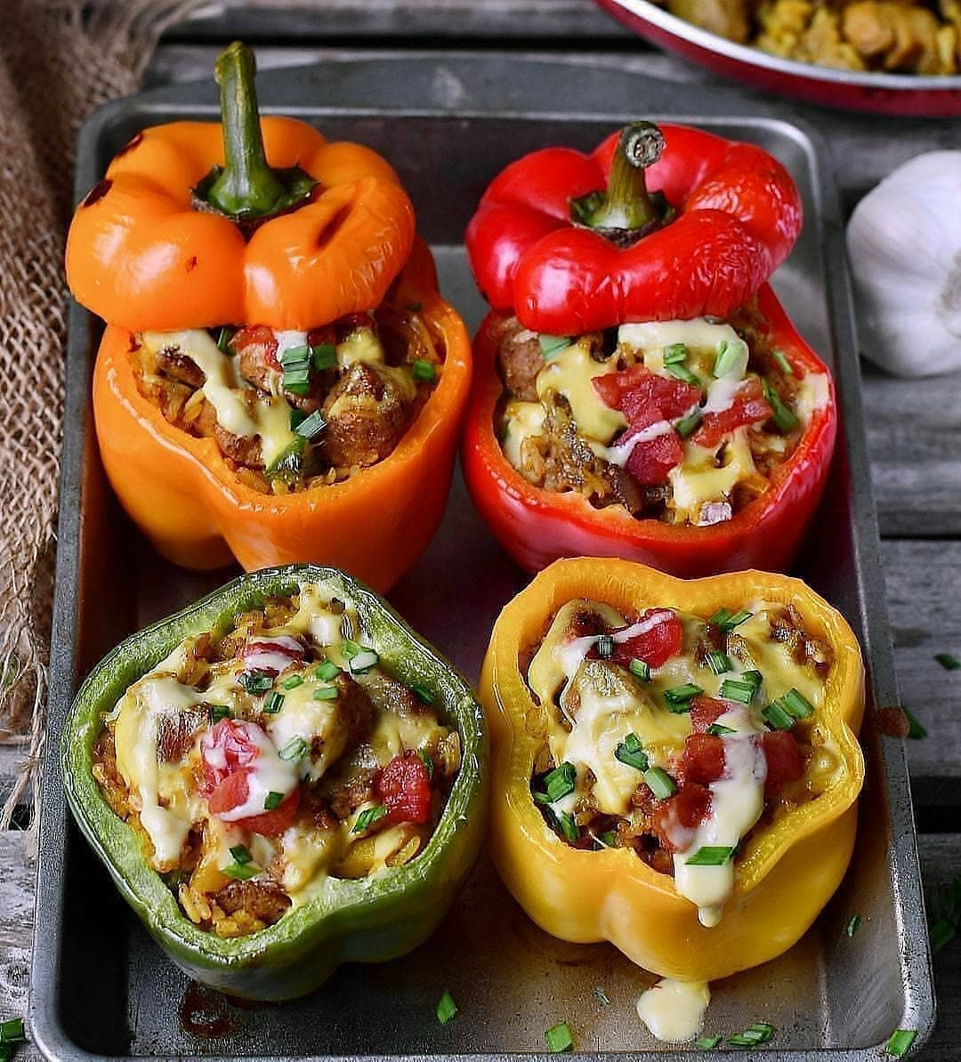 Vegan Stuffed Cheesy Bell Peppers