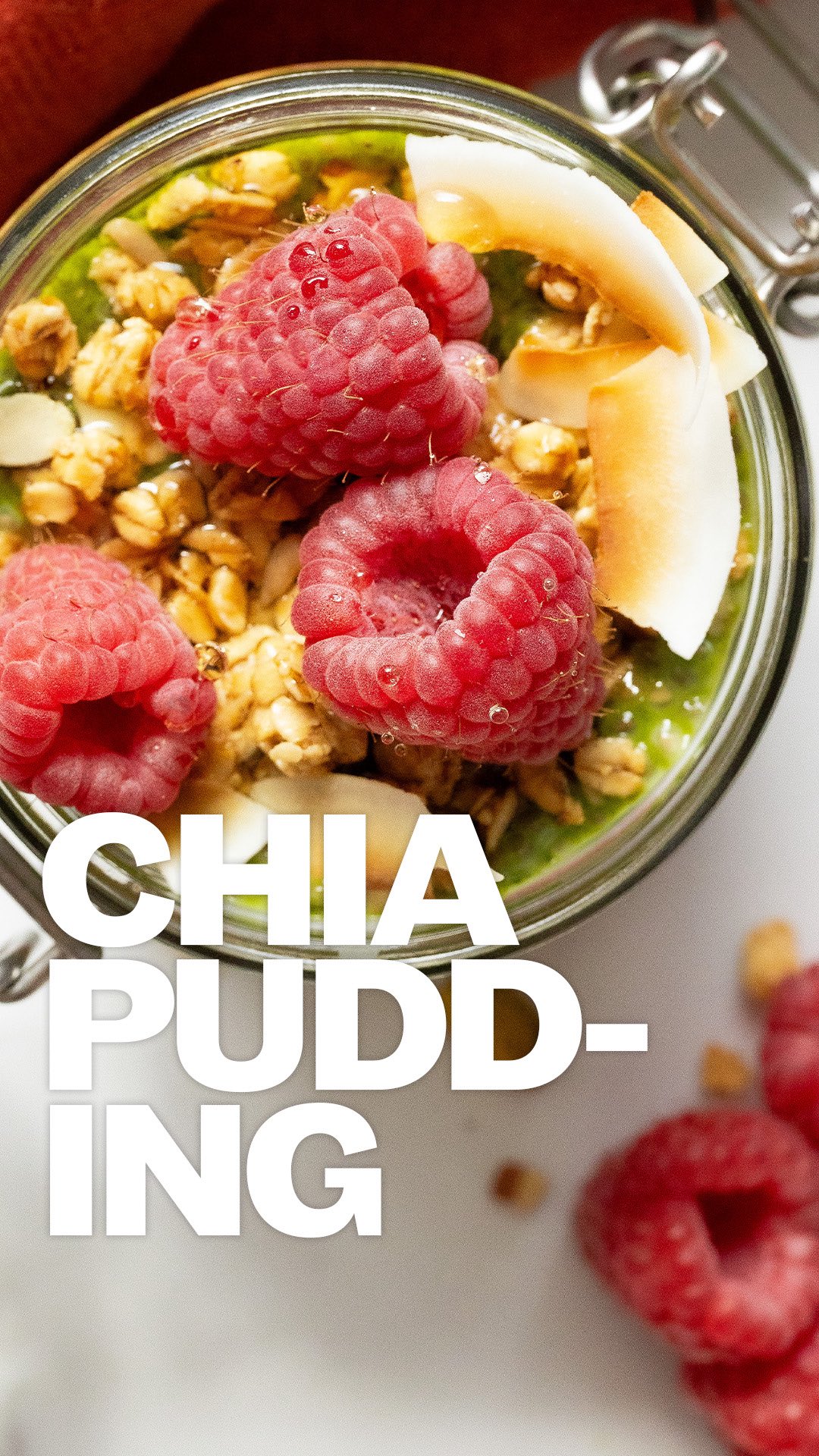 Raspberry Coconut Matcha Chia Pudding