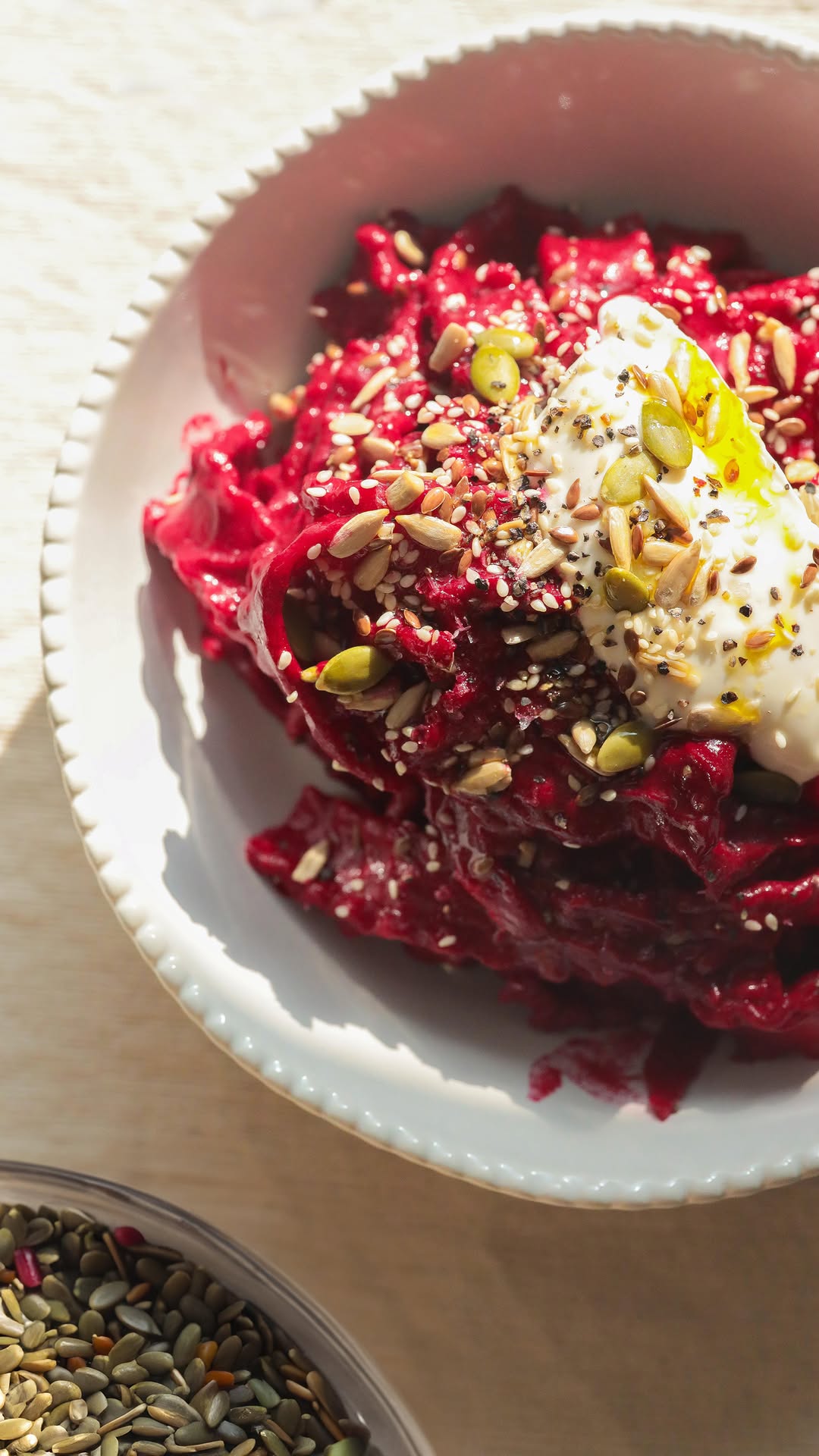 Creamy Beetroot Mafaldine Pasta