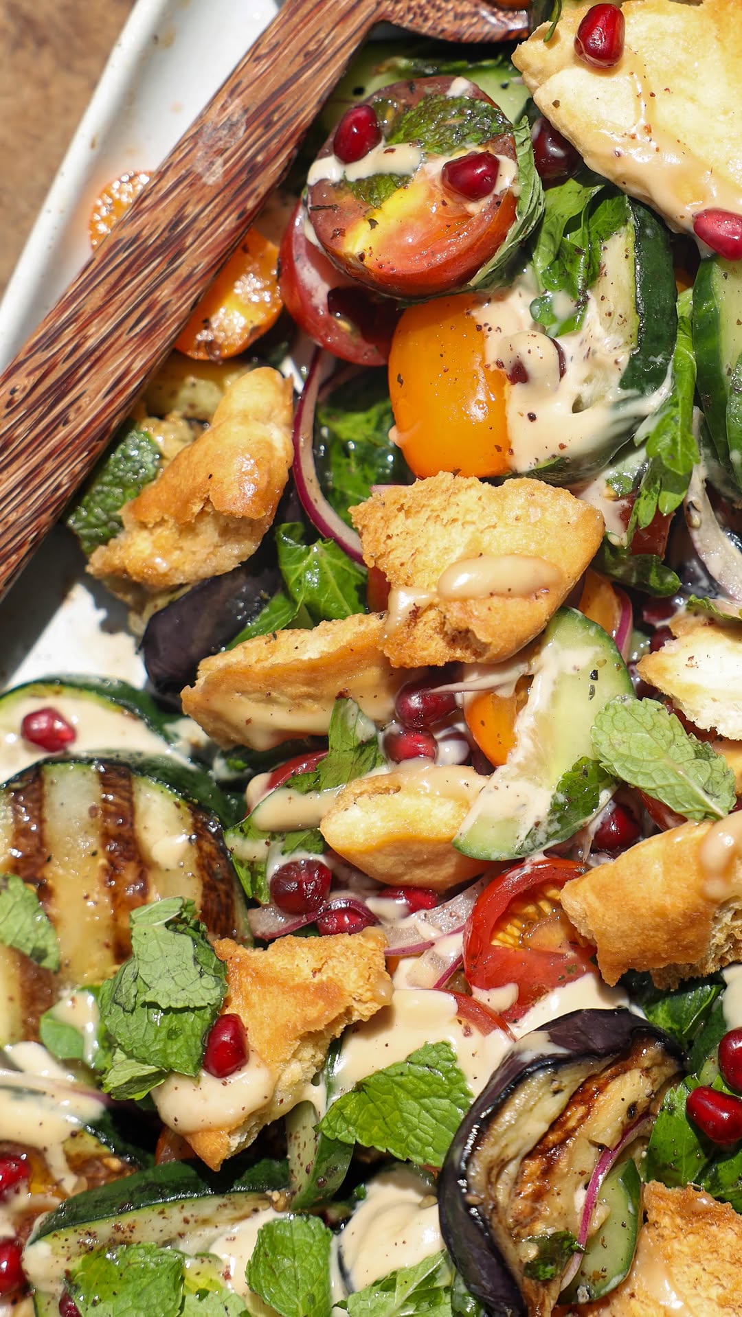 Grilled Vegetable Fattoush Salad with Tahini Dressing