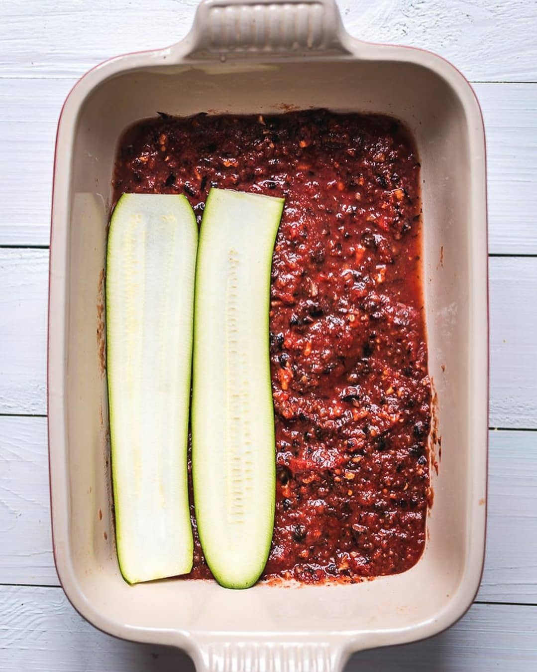 Vegan Zucchini Lasagna with Bolognese and Cheese