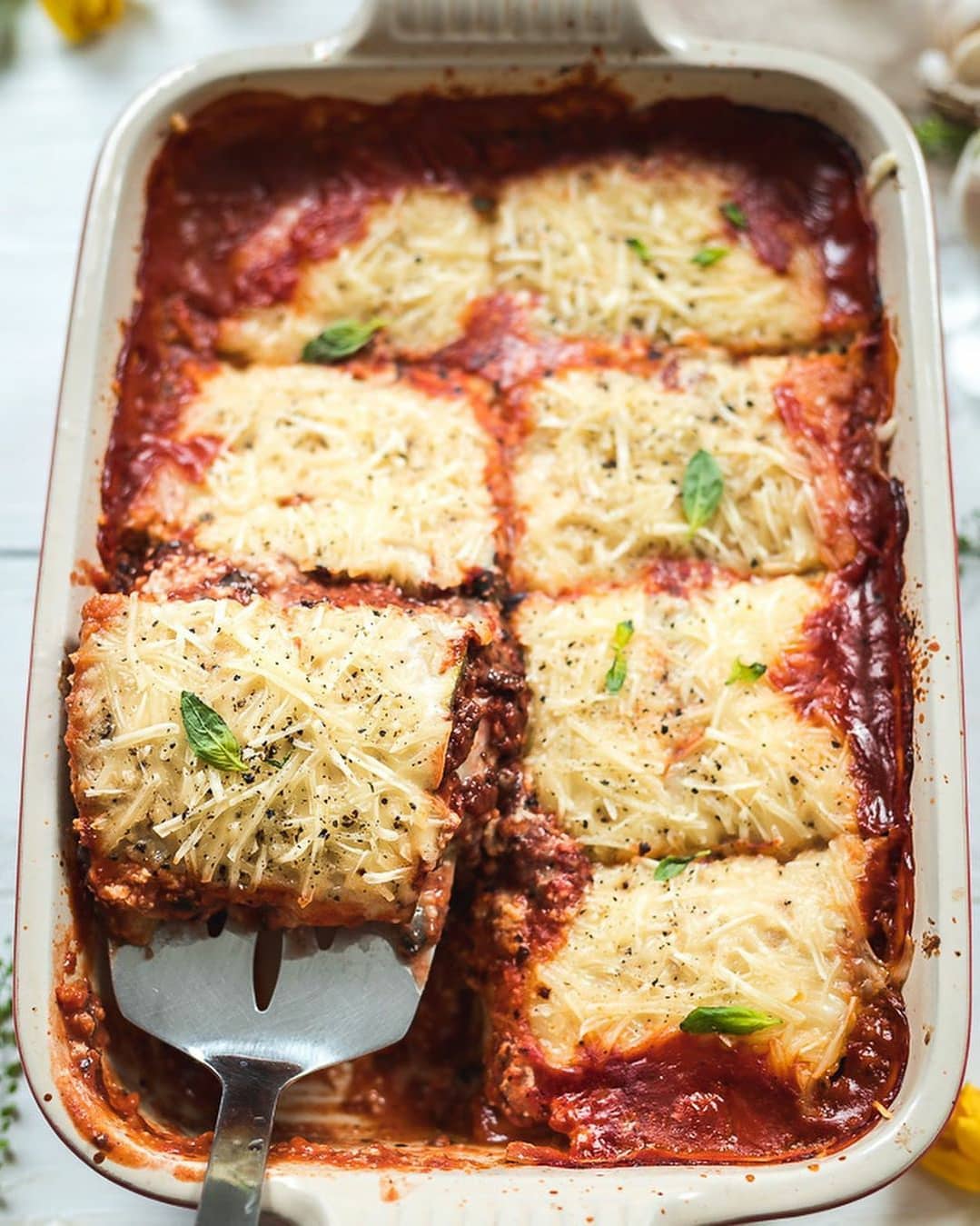 Vegan Zucchini Lasagna with Bolognese and Cheese