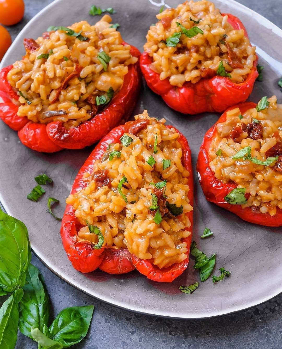 Stuffed Peppers with Sundried Tomato and Mushroom Risotto