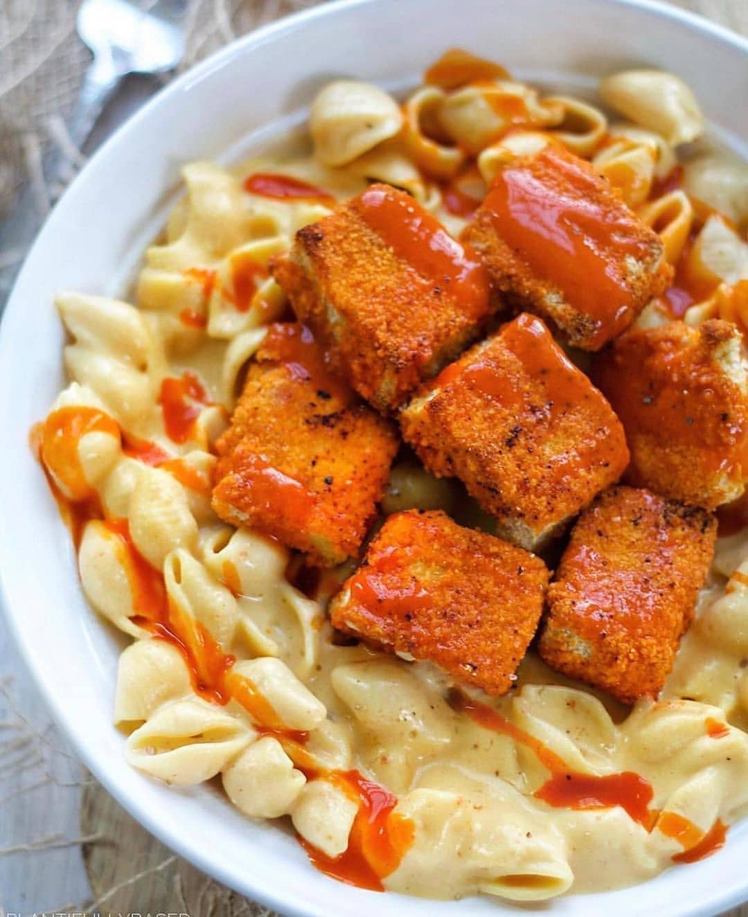 Vegan Mac and Cheese with Buffalo Tofu