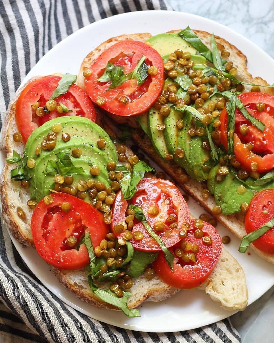 Vegan Avocado Toast with Lentils and Basil