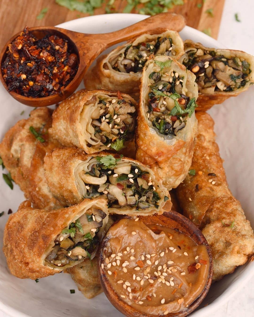 Vegan Crispy Mushroom Spinach Egg Rolls